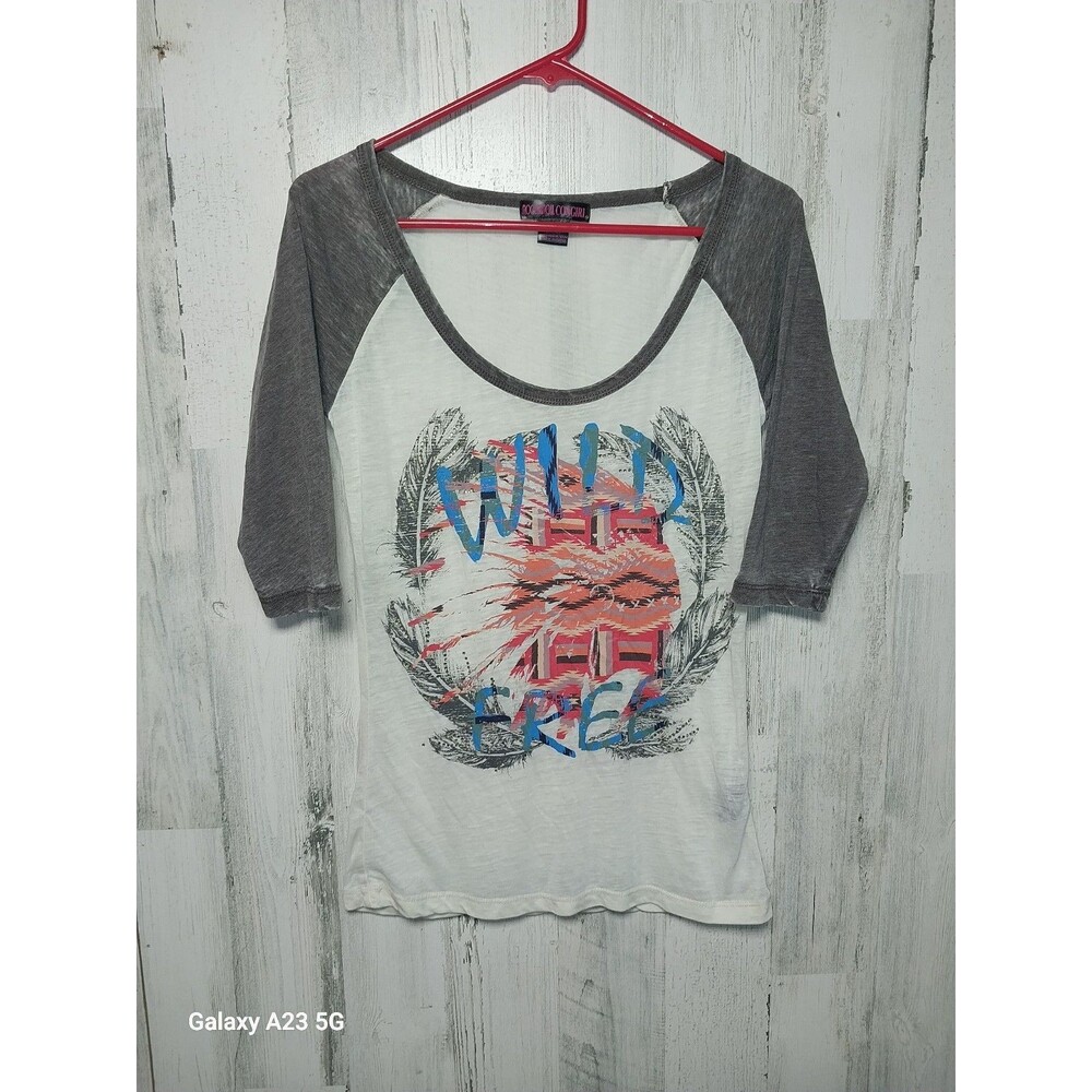 Rock&Roll Cowgirl Med Wild Free Long Sleeve Sheer Lightweight T-Shirt Feathers